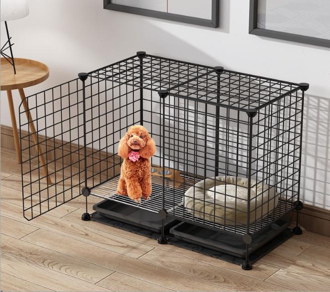 < Tặng Dây Rút > COMBO Chuồng Chó 2 ô bằng lưới sắt - có chân - kèm khay vệ sinh ( kích thước 72x37x47cm)