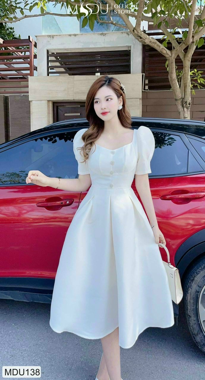 Đầm Xòe Đính Cườm Ở Cổ (có Mút Ngực)
