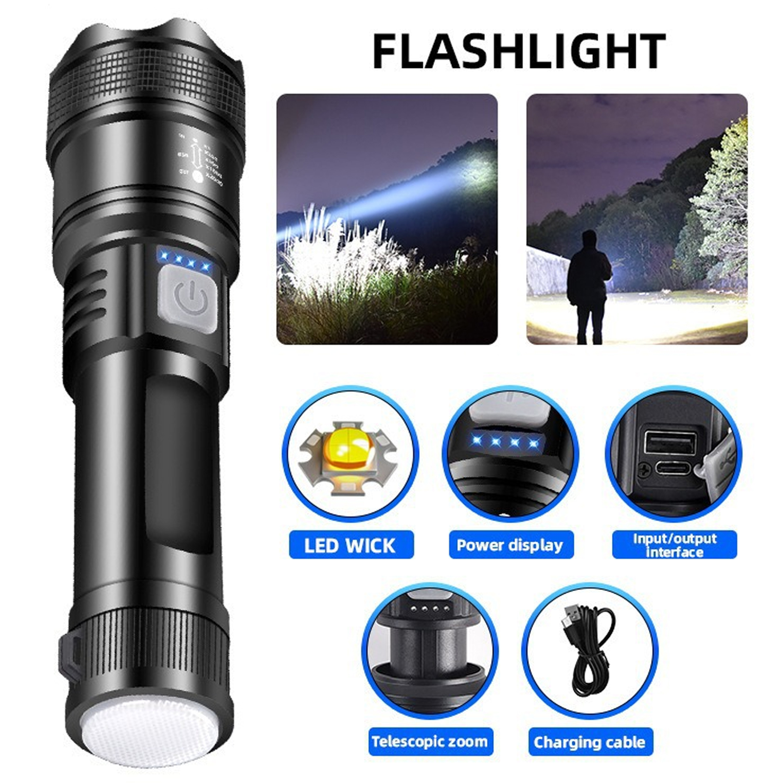 Rechargeable Flashlight Mini Torch Light Ultra Bright Rechargeable Led Torch with Tail Light Waterproof Flashlight for Outdoor Adventures Compact and Portable