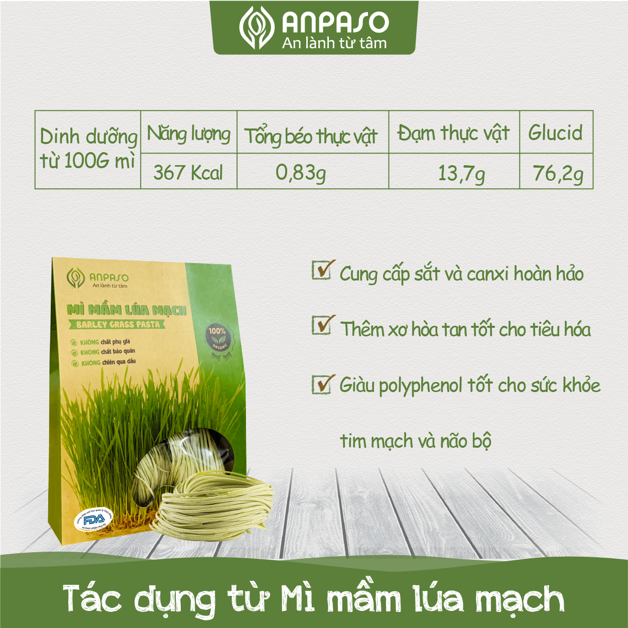 Mì Rau Củ Hữu Cơ Organic ANPASO 300g