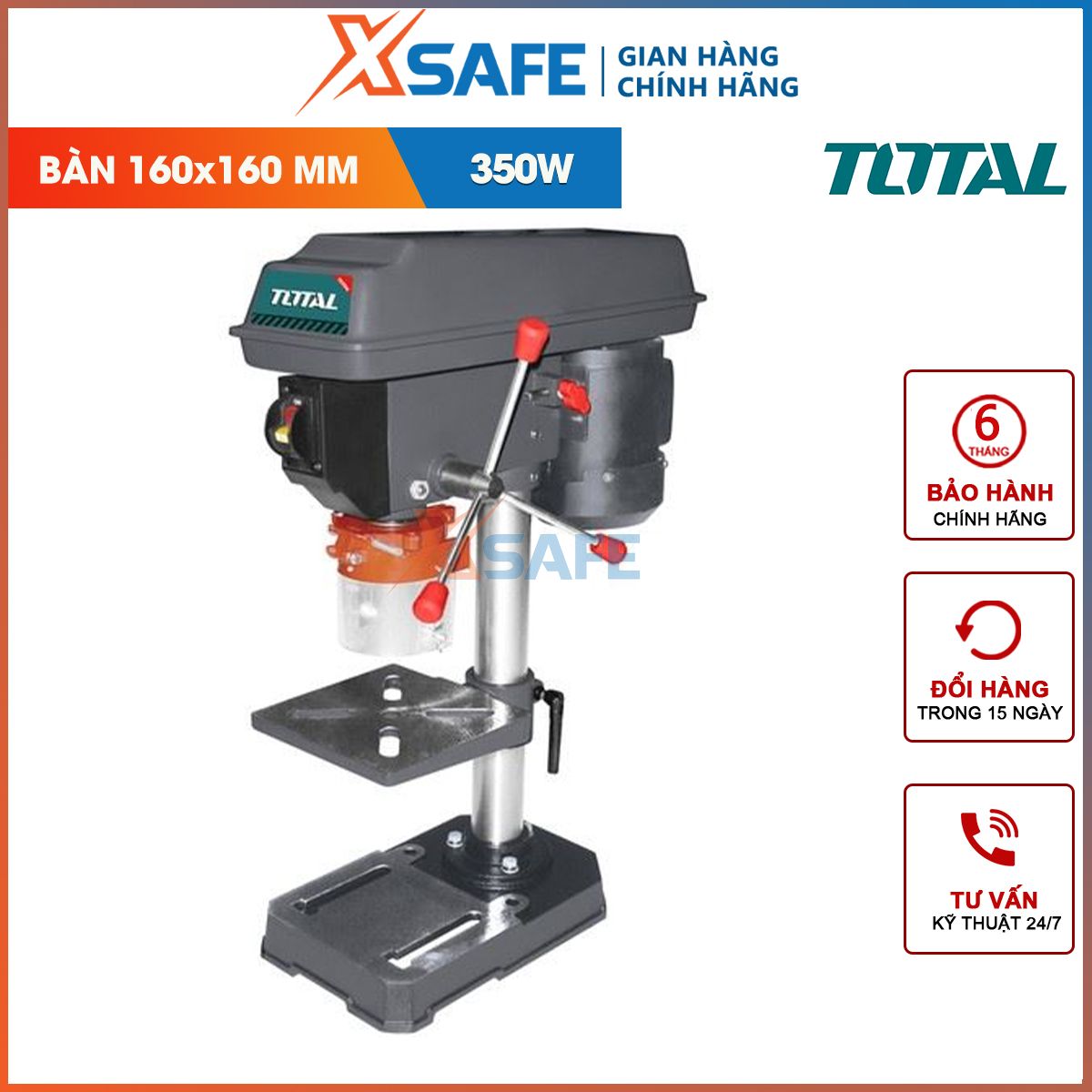 Drilling machine table Total TDP133501 350W, drilling capacity maximum 13mm, size Table drill 160x160mm-genuine-xsafe