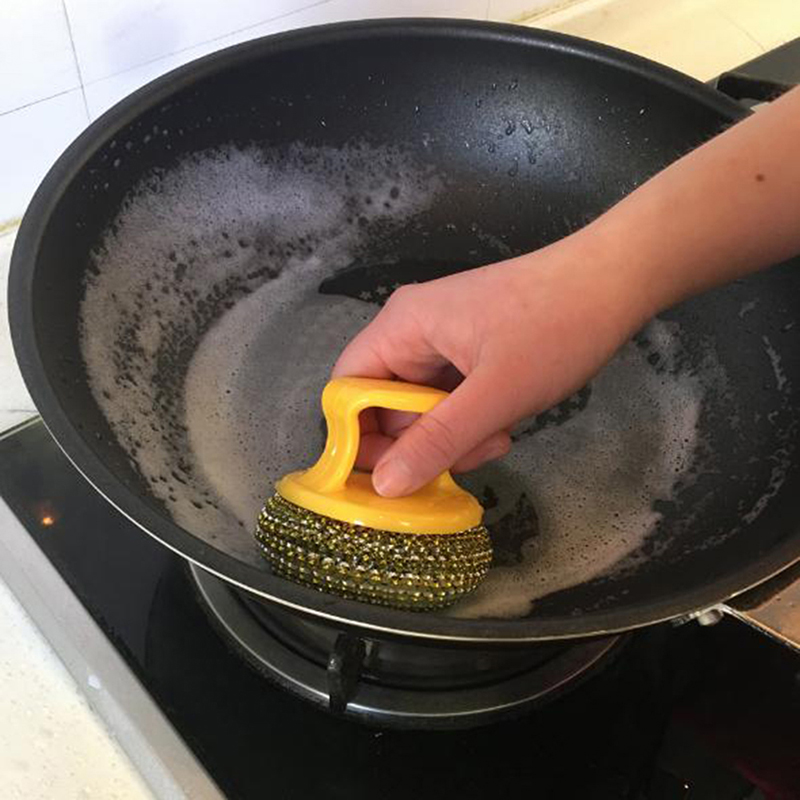 [Fannies] Wire Ball Brush With Handle Pan Cleaning Brush Dish Handle Washing Brush