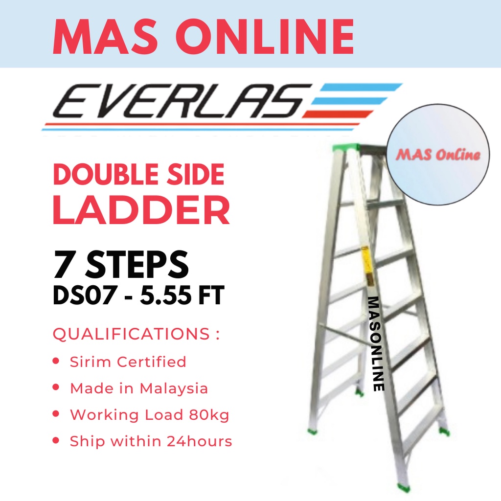 EVERLAS Tangga Lipat Aluminium Double Sided Ladder 456789101112 Steps ...