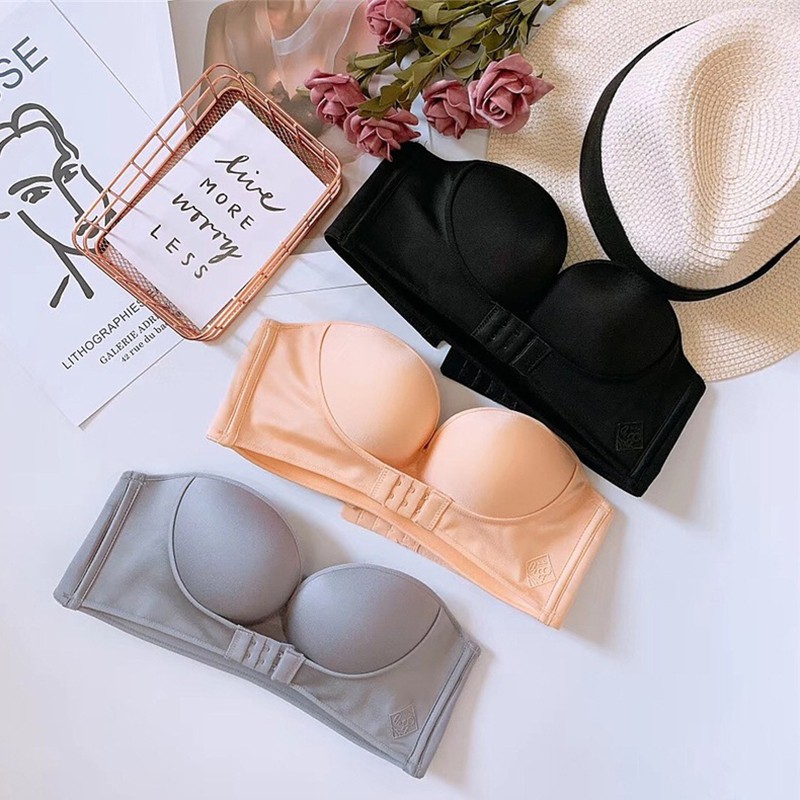 Women's%20Push-up%20Bra%20Without%20Underwire%20Front%20Closure%20Half%20Cup%20Strapless%20Bra%20-%20Image%209