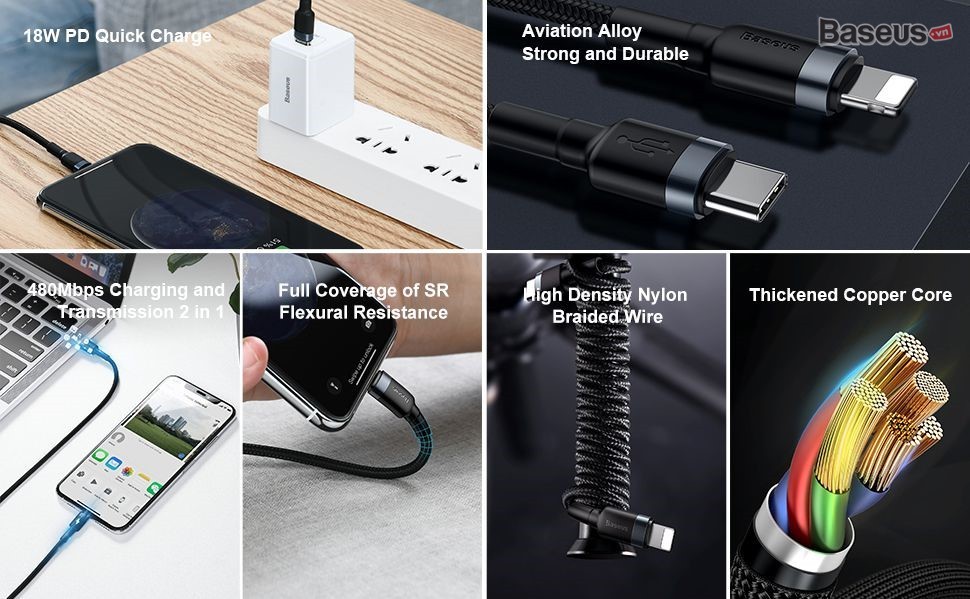 Cáp sạc nhanh Type C to Lightning Baseus Cafule PD 18W ( Type-C to Lightning Power Delivery Quick Charge & Data Cable ) - MTtech