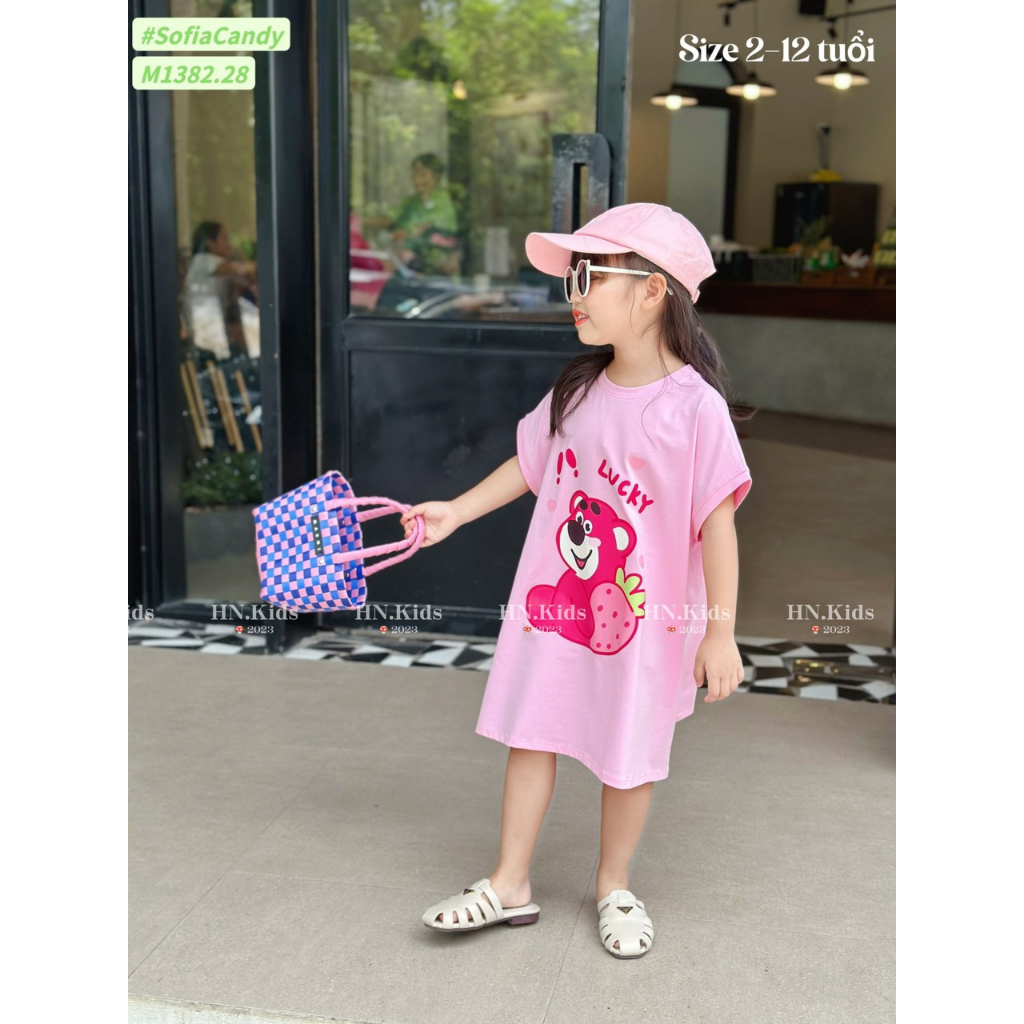 Váy cotton gấu dâu lotso cho bé gái