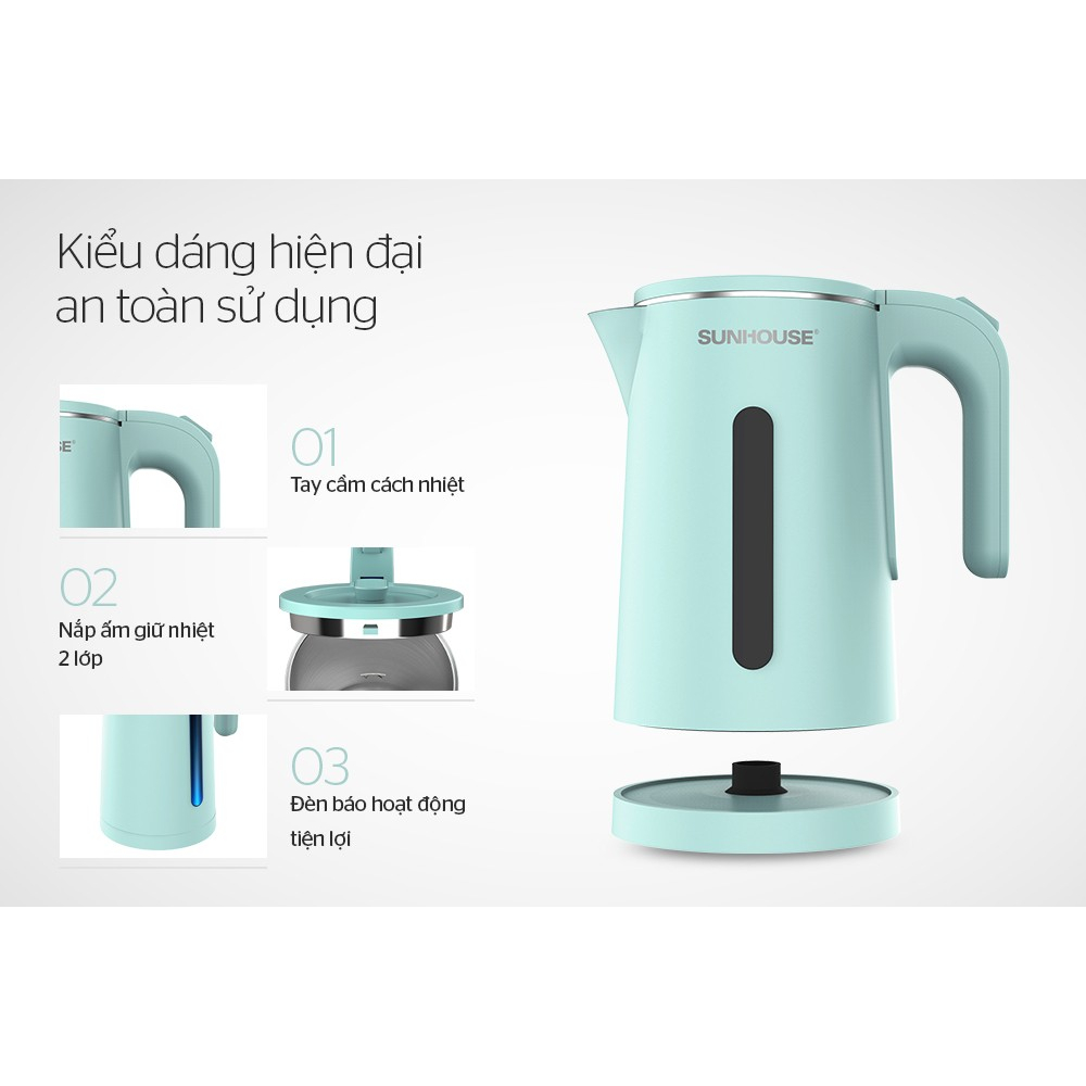 Ấm siêu tốc Inox 2 lớp 1.8L SUNHOUSE SHD1351