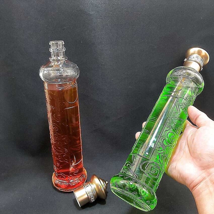 Glass bottle 500ML – High Cylinder shape – raised Dragon design – Resin cap - Bronze color - 1 bottle (C17 pattern)