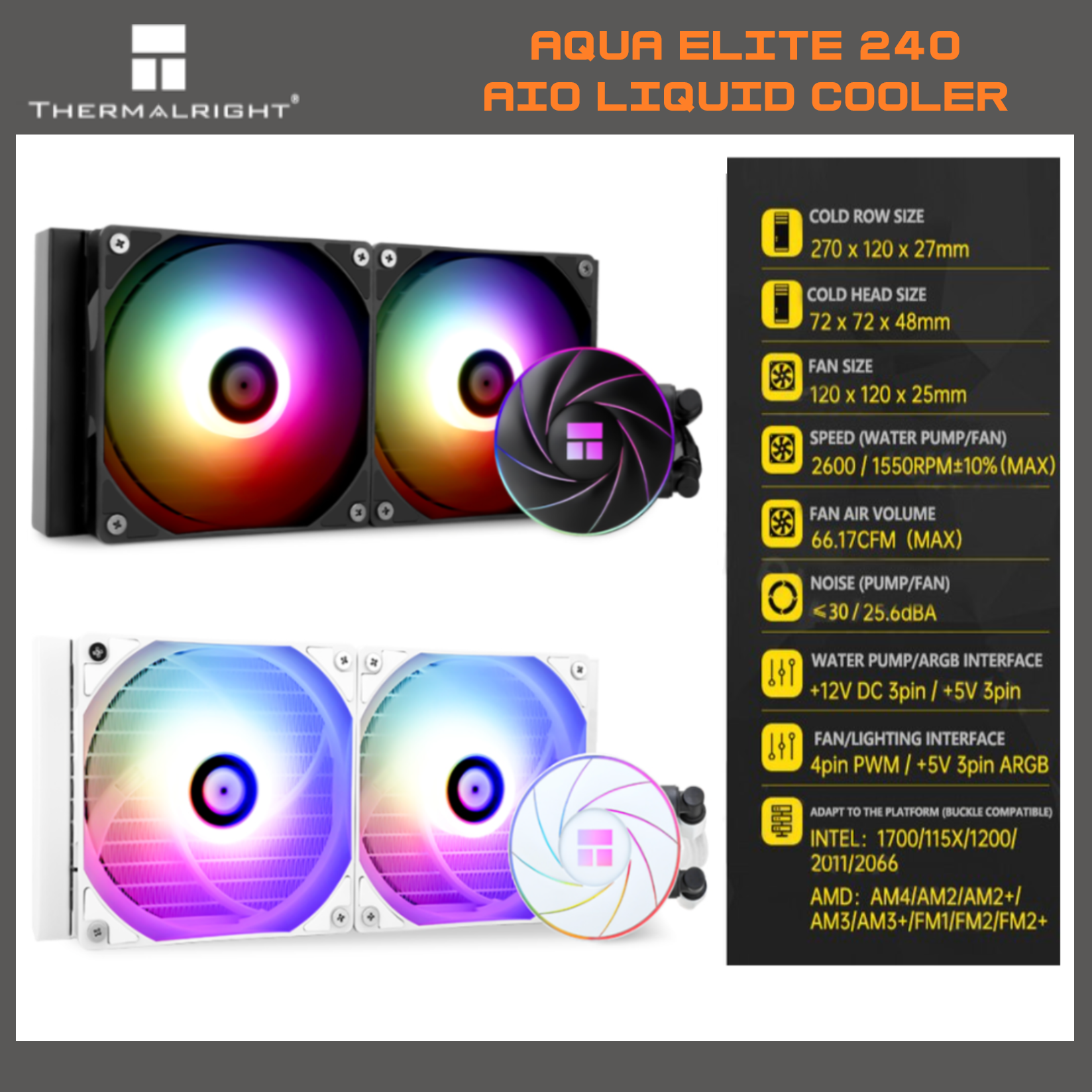 Thermalright Aqua Elite 240 CPU AIO Liquid Cooler. CPU Liquid cooler