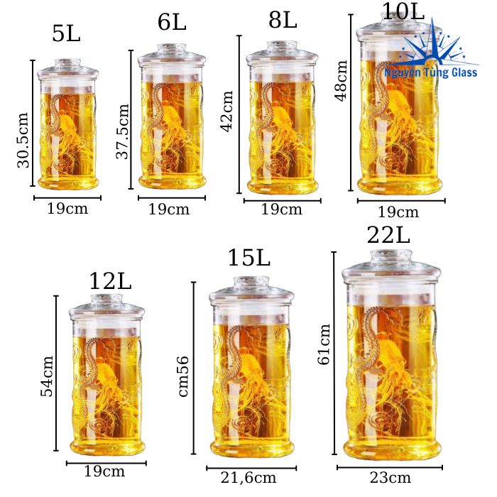 Bình Thủy Tinh Trụ Rồng Ngâm Rưou 5 Lít (Có Vòi)