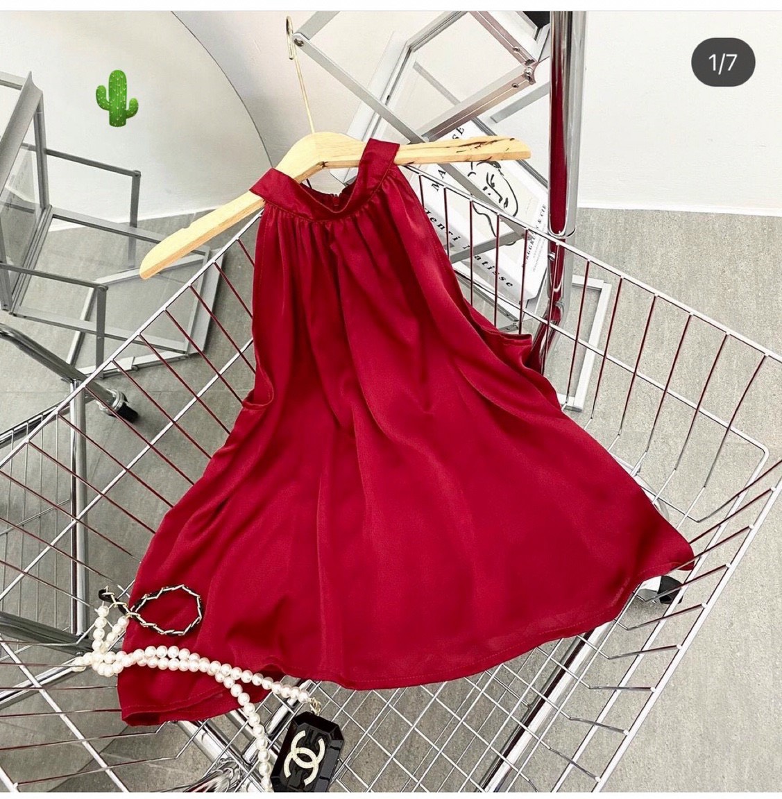 Áo yếm nữ hở vai form rộng có khóa zip sau lưng vải phi lụa đỏ sang xịn mịn xuống phố đẹp lung linh PC