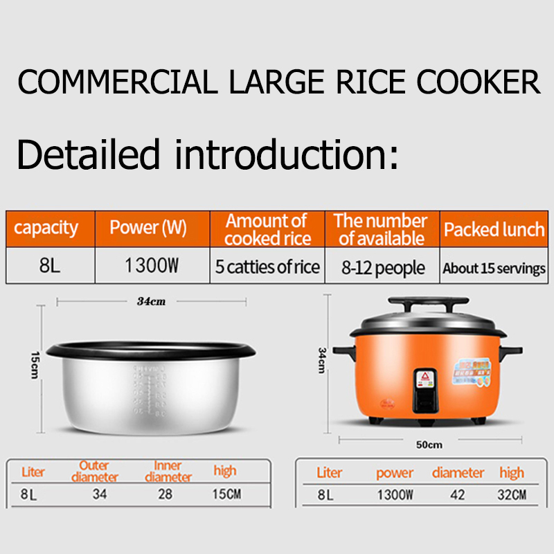  Rice Cooker Large Capacity 8L /10L /13L /18L /30L With Steamer  Canteen Hotel Commercial Hotel Home Old-fashioned Large Rice Cooker 8-60  People (Size : 8L): Home & Kitchen