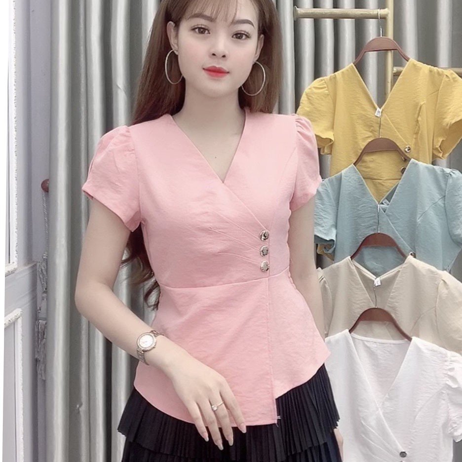Áo Kiểu Nữ Chất Đũi cổ V Không Nhăn❤️💥FREESHIP❤️💥]