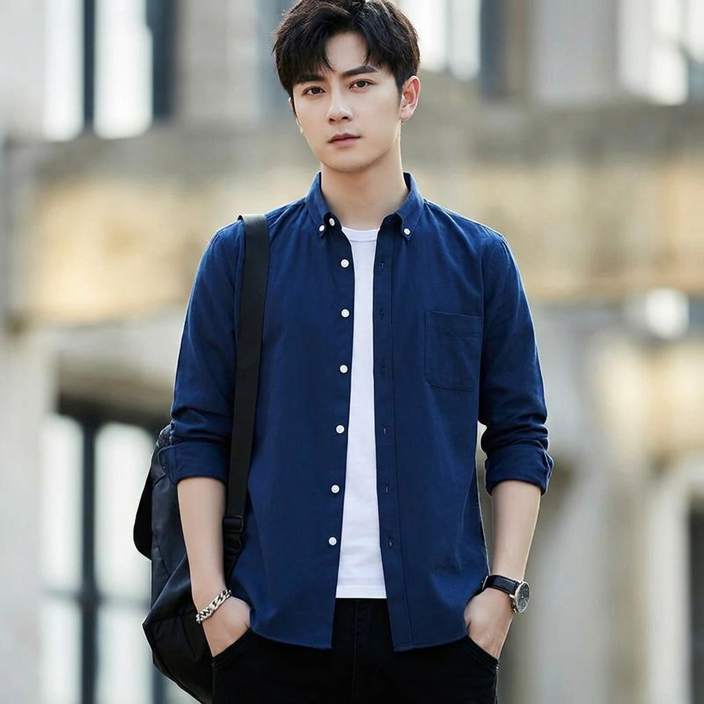 Men's Slim-Fit Cotton Casual Shirt