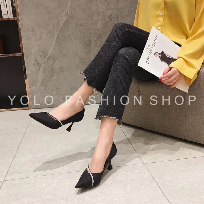 [FreeShip] Giày cao gót nữ 7p gót nhọn phối dây đá chéo dáng basic da mềm êm chân-TG4