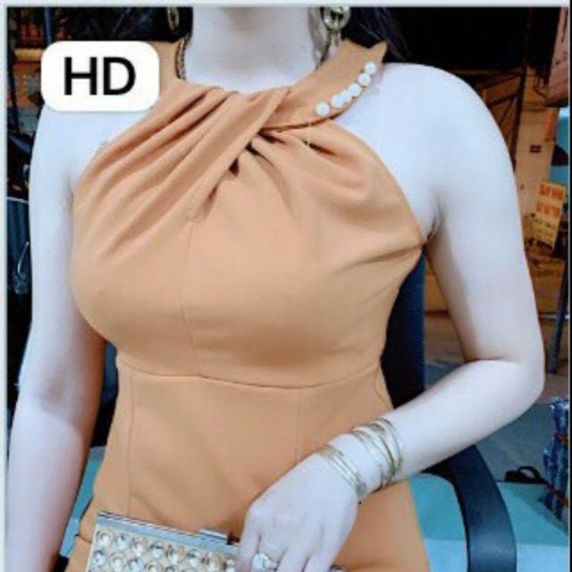 Đồ bộ thun cát hàn cổ yếm đính cườm mặc nhà