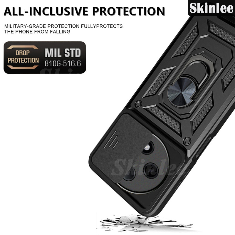 Phone case For OPPO Reno 12F Back cover Hard Armor Shockproof Camera Protection Bracket Navigation Holder Ring cover for For OPPO Reno 12F 5G Cover cases.