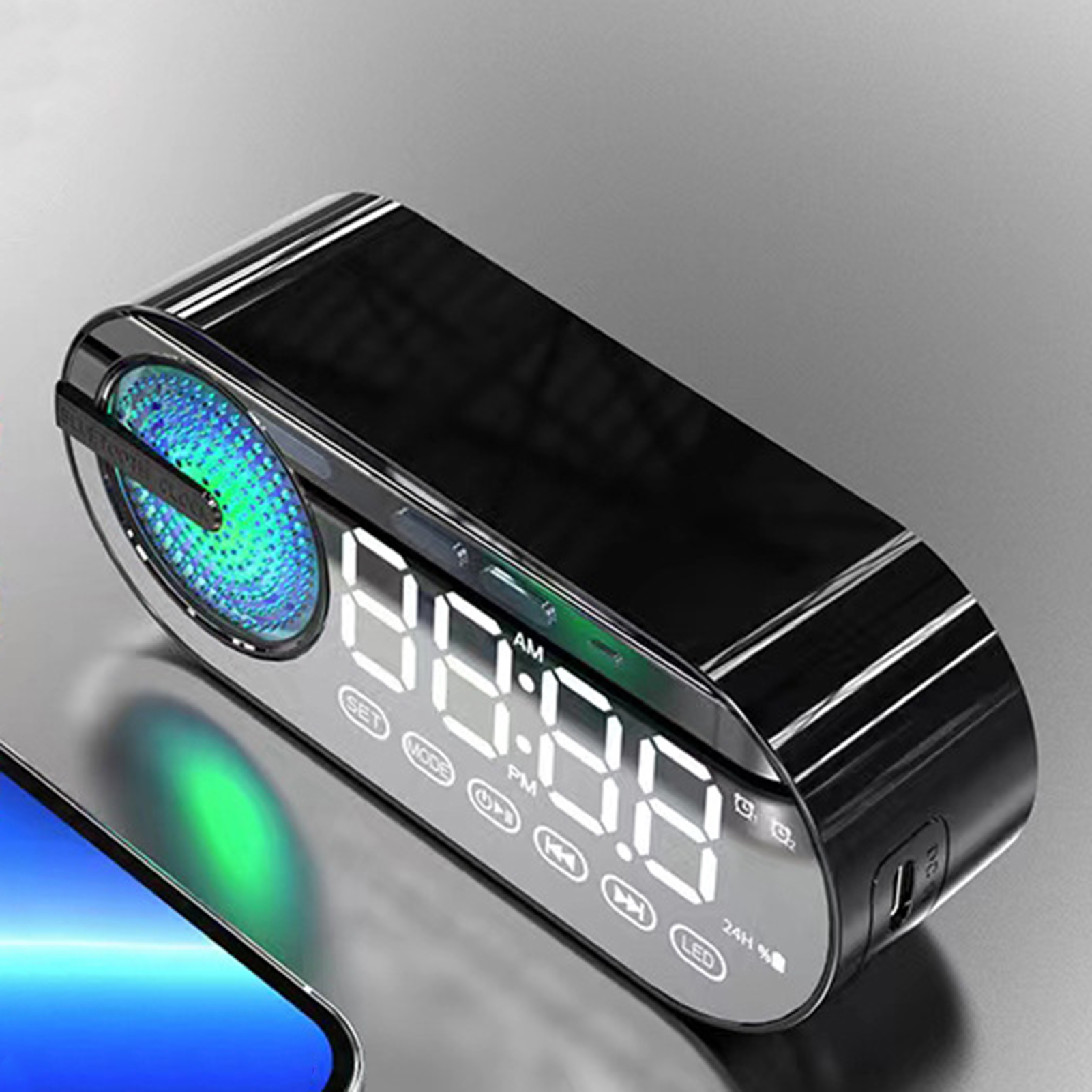 Wireless Speaker with Stereo Structure Speaker with Immersive Sound Experience Portable Wireless Speaker with Mirror Clock Immersive Sound Enhanced Bass Bluetooth 5.0 Speaker