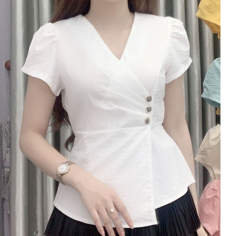 Áo Kiểu Nữ Chất Đũi cổ V Không Nhăn❤️💥FREESHIP❤️💥]