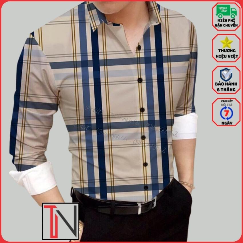 Áo Sơ Mi Nam Tay Dài Họa Tiết Sọc Caro Kiểu Hàn Quốc Đẹp -MSA13- Chất Liệu Lụa Twill Mềm Mại , Mịn Màng , Chống Nhăn , Siêu Mát , thấm hút mồ hôi nhanh🔸 TANNGUYEN 🔸