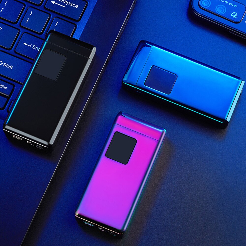 ZZOOI Jet Flame Lighter Touch Screen  USB Electronic Lighter Windproof Refillable Butane Gas Lighter Creative Smoker Gift
