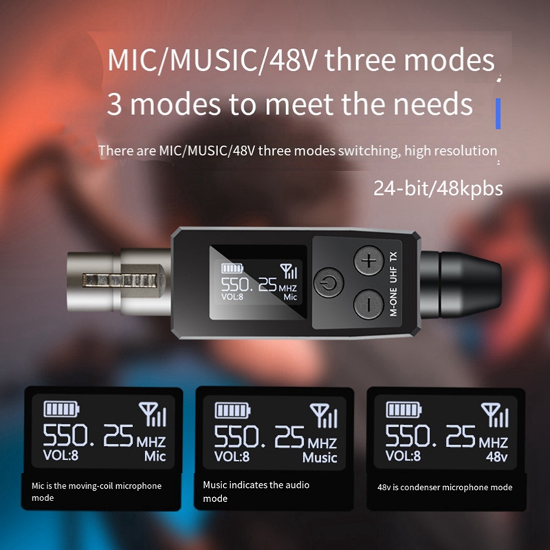(HPIE) UHF Wireless Microphone Transmitter Receiver XLR Microphone Wireless System Suitable for 48V Capacitive Microphone Accessories Parts