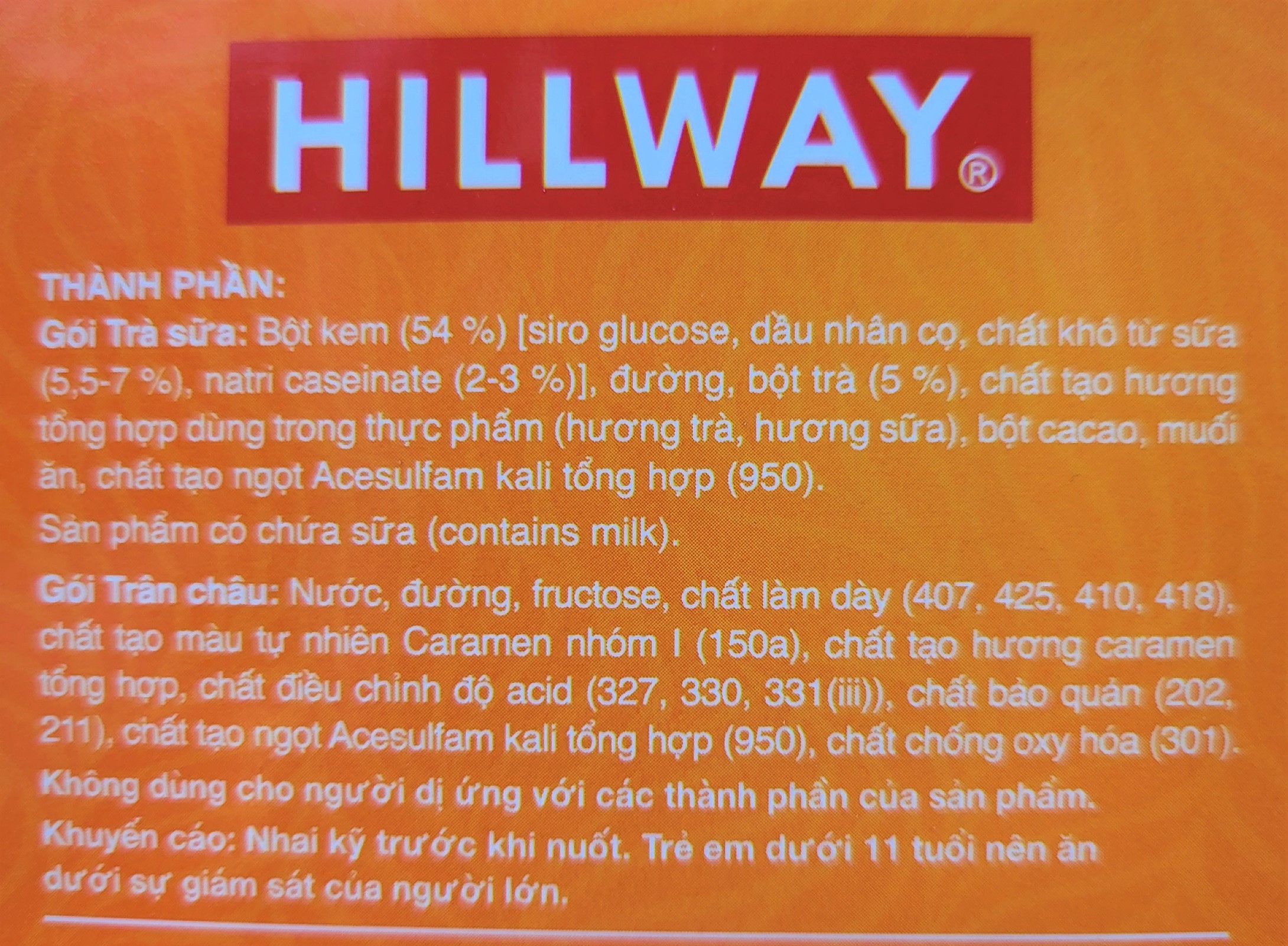[Hộp 416g (8 LY)] TRÀ SỮA TRÂN CHÂU [VN] HILLWAY Bubble Milk Tea (btn-hk)