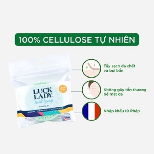 Miếng rửa mặt bọt biển Cellulose tự nhiên Luck Lady