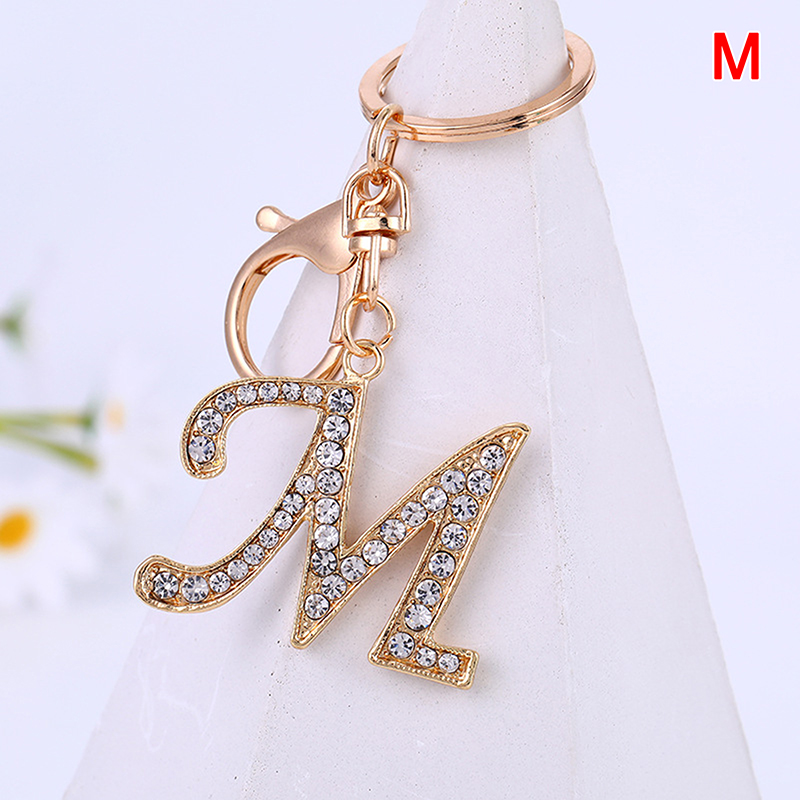Women Crystal Alphabet Pendant With Key Ring Gold Color A-Z 26 Letters Keychain For Women Purse Handbags Charms Accessories