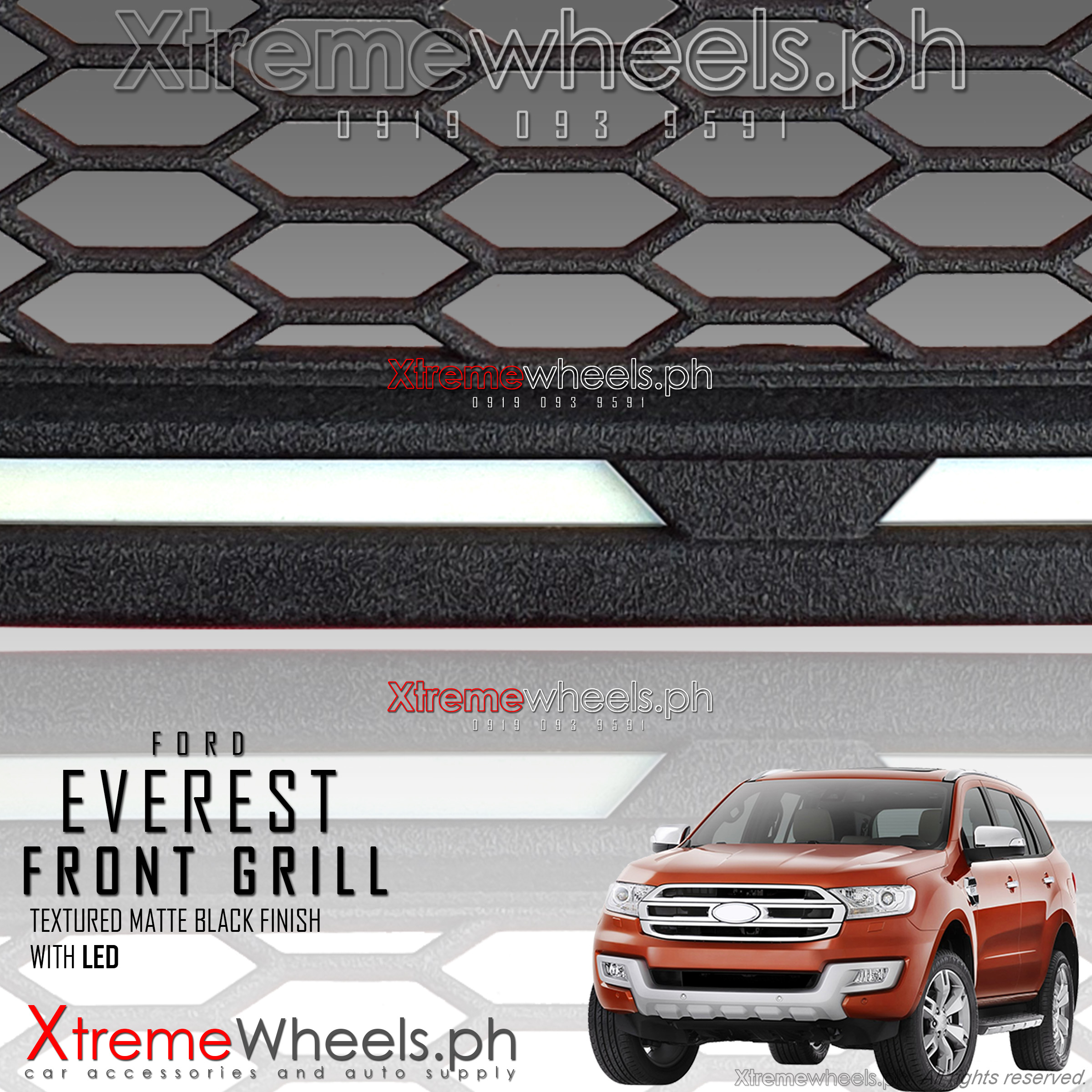 Ford Everest 2016 2020 Textured Black Front Grill With Led Light Grille Everest Accessories