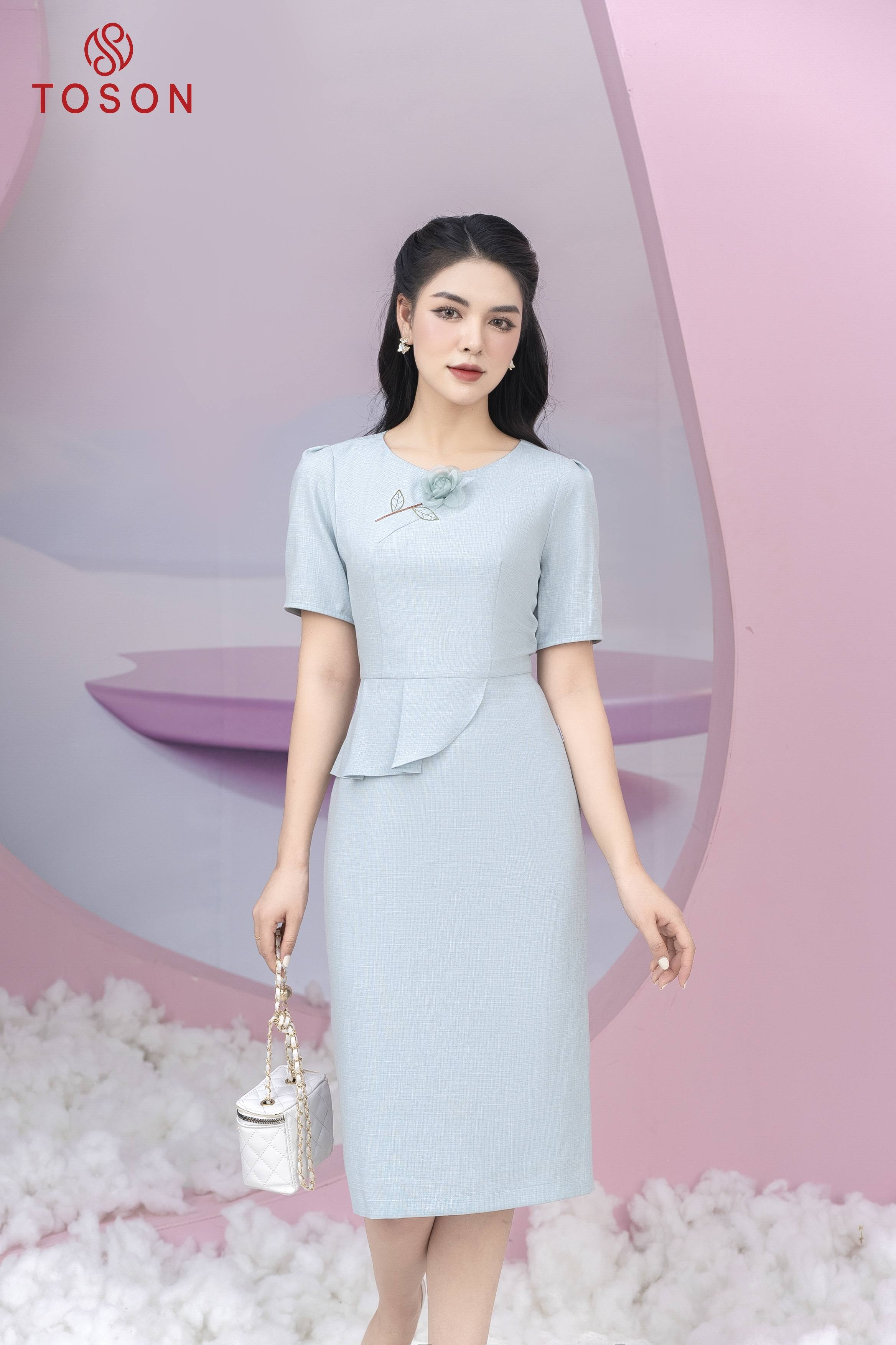 Đầm xanh ngọc peplump cổ đính hoa 40995x84 - toson