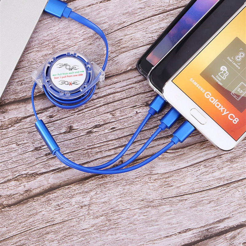 3 in 1 Telescopic USB Charger Cable Fast Charging Cable Charger Compatible with Apple iPad iPhone Lightning Micro USB Fast Charging Cable Cord Type C USB Phone Cables