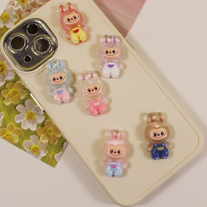 5Pcs Cartoon Cute Luminous Labubu Doll Micro Landscape Mobile Phone Mirrors DIY Resin Decoration Accessories Glow Toy. 