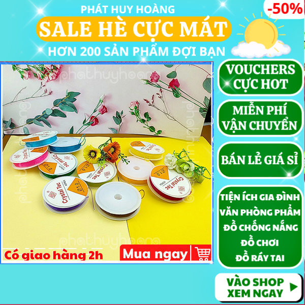 Combo 2 - 5 cuộn dây cước, dây gân màu ngẫu nhiên 4,5m loại 1mm, dây xỏ chuỗi hạt loại tốt, cuộn dây cước màu co giãn, dây xỏ chuỗi nhiều màu tiện lợi, dây gân xỏ chuỗi hạt xỏ vòng màu xanh đỏ hồng, Phát Huy Hoàng