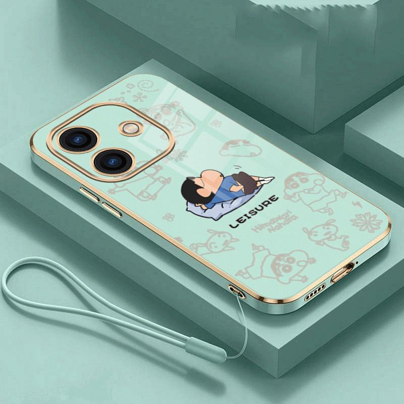 realme Note 60 note60 50 Glossy Leisure Crayon Shin-chan Casing Square Edges Plating Back TPU Soft Case Cover. 