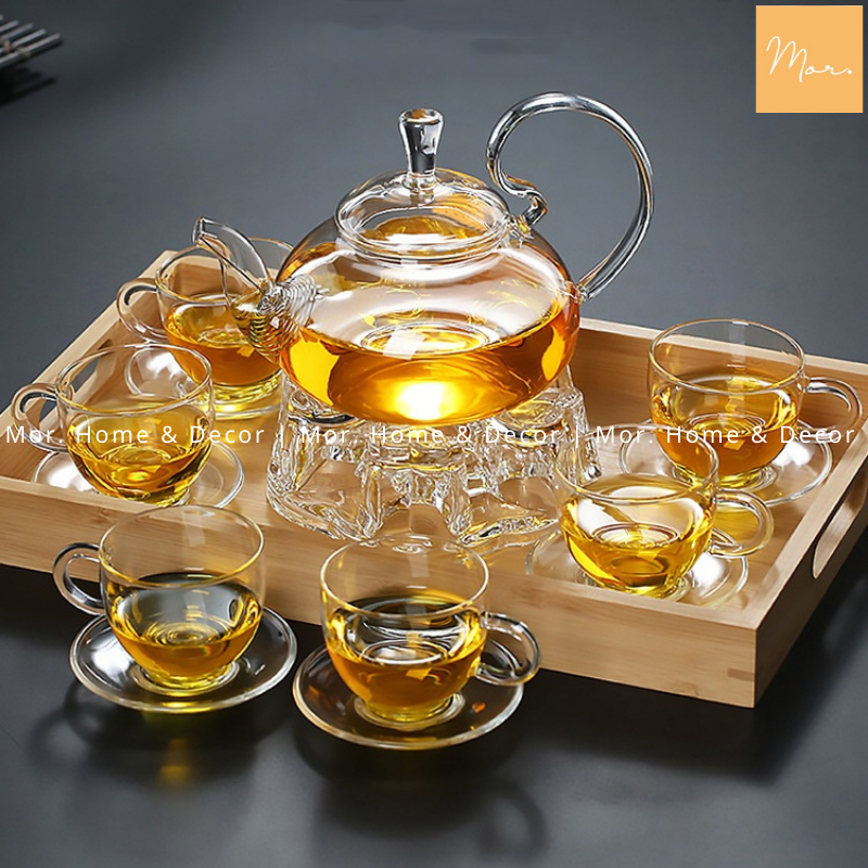 Bộ ấm trà thủy tinh chịu nhiệt - 600ml (Bồng - Quai)