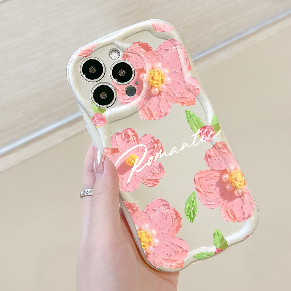 Hontinga for Redmi A3 Redmi A3x Back Cover Pink Flowers Phone Case Texture Wavy Edge Soft Mobile Cover. 