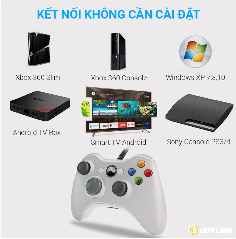 Tay cầm chơi game PC Xbox 360 - Tay cầm có dây Microsoft Xbox360 chuyên dùng cho PC laptop TVbox - Chơi F04 Full Skill - Hỗ Trợ Rung khi chơi game
