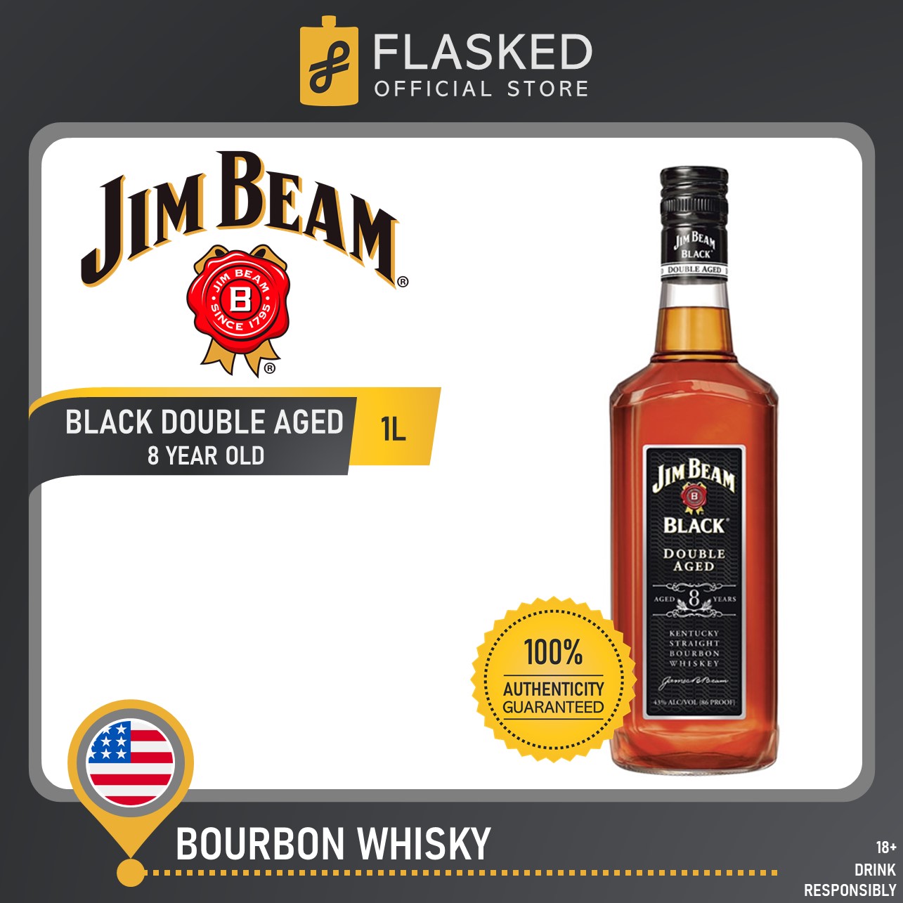 Jim Beam 8 Year Old Black Double Aged Kentucky Straight Bourbon Whiskey