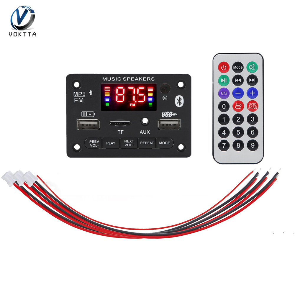 VOKTTA DC 6V 12V Bluetooth 5.0 Audio Decoder Board Audio Module USB AUX SD FM Radio Lossless Decoder Board Module