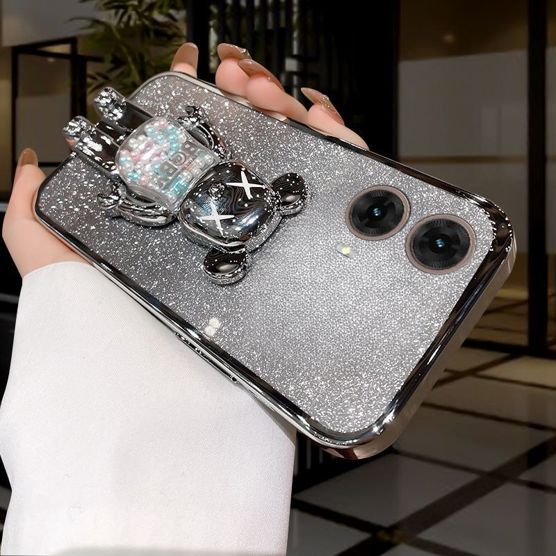 New Phone case Motorola Moto G45 Back cover with Cartoon 3D Bear Stand Luxury Slim Gradient Plating Glitter Girls Stylish for Motorola G45 case.