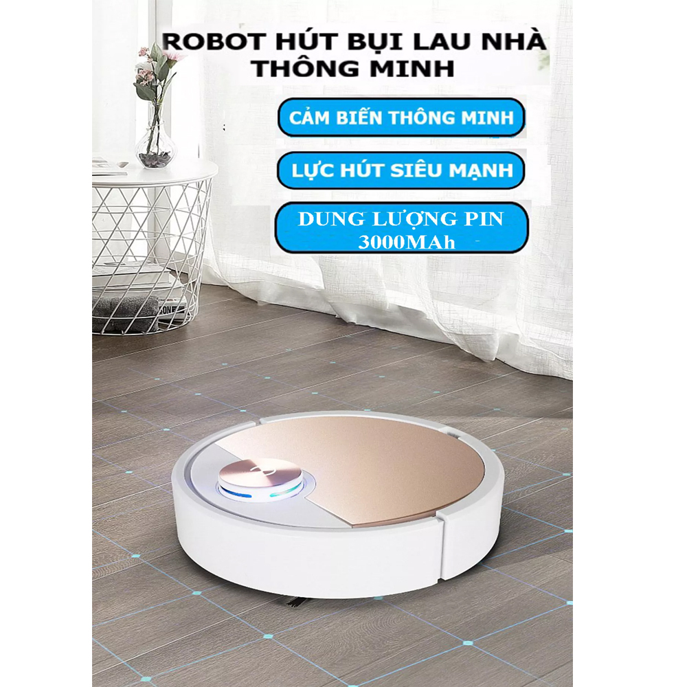 Robot Hút Bụi Lau Nhà, Máy Hút Bụi Thông Minh,Thiết kế nhỏ gọn làm sạch các vị trí khó như gầm giường ,tủ , ghế sofa