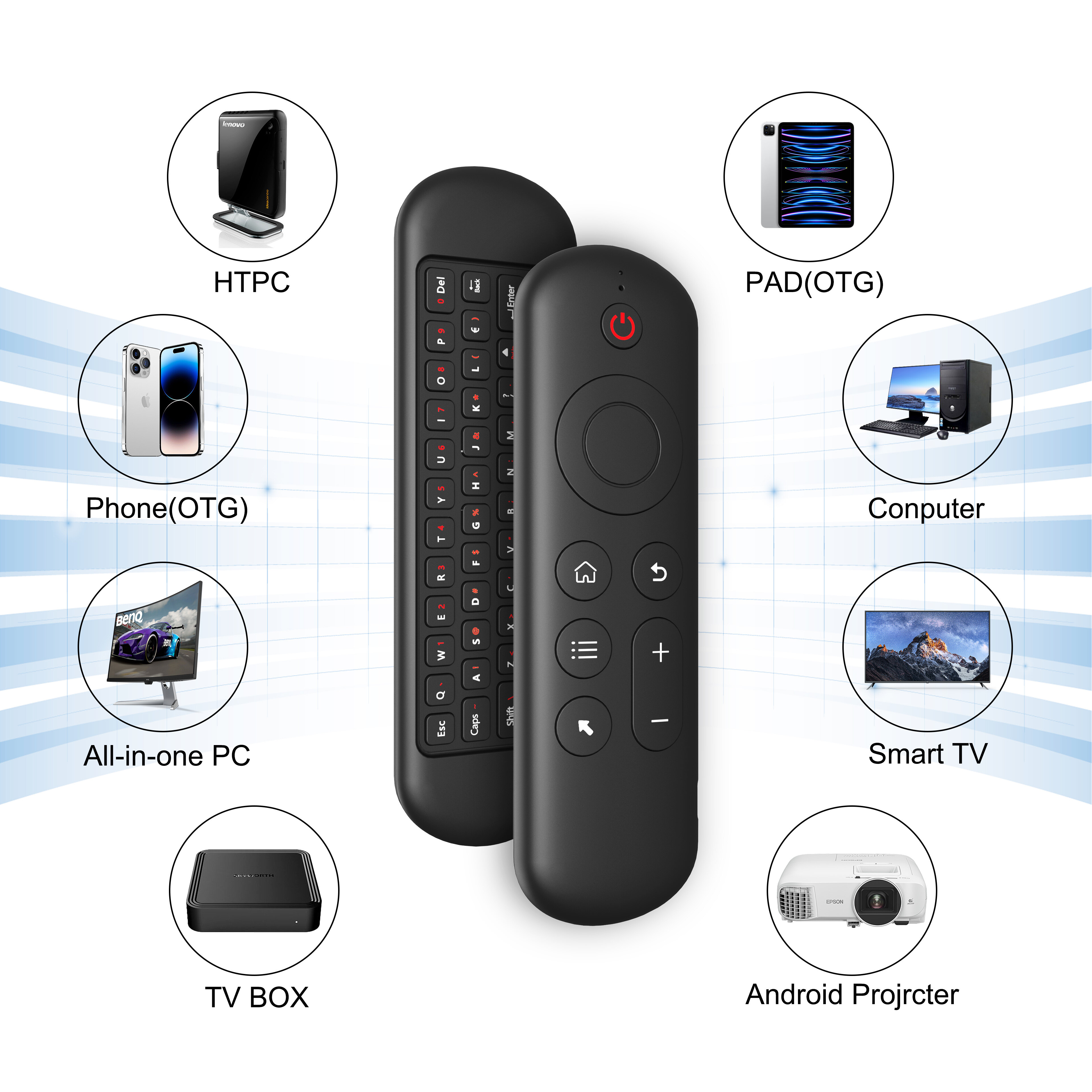 Không khí nhỏ chuột bàn phím không dây 2.4G BT chế độ kép đèn nền điều khiển từ xa cho TV