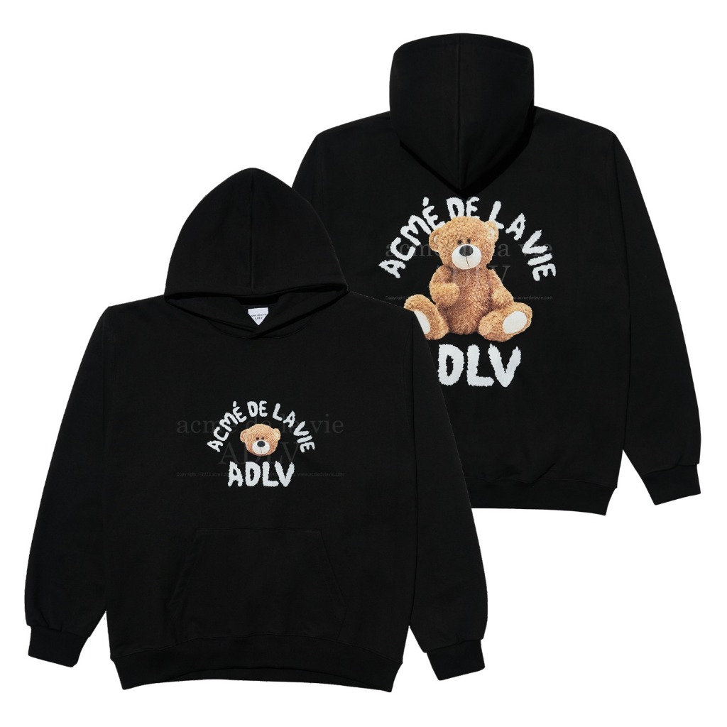 Áo hoodie ADLV TEDDY BEAR dáng oversized màu đen/xanh dương - Hàng chính hãng