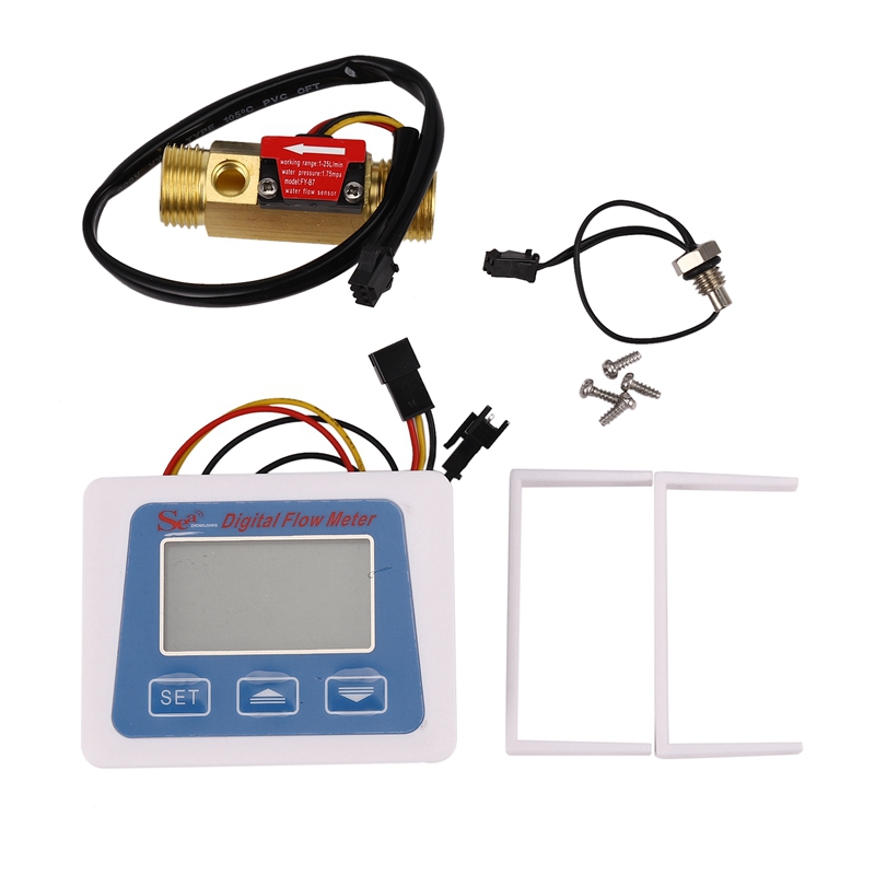 Digital Lcd Display Water Flow Sensor Meter Flowmeter Rotameter Temperature Time Record With G1 2123