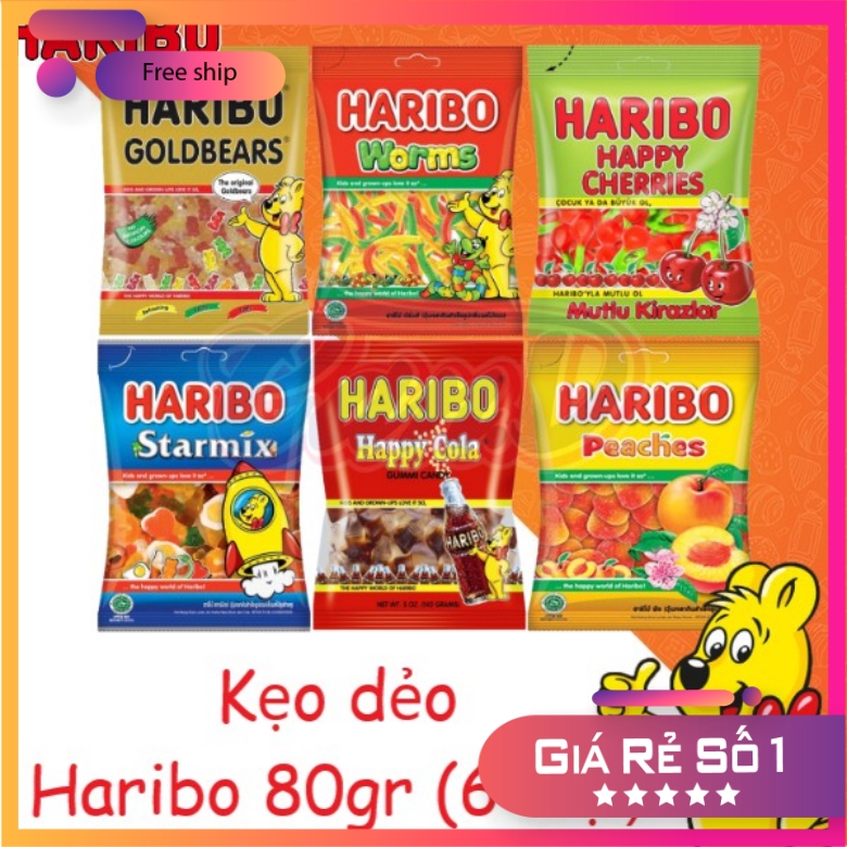 (8 loại) Kẹo dẻo Haribo gói 80gr