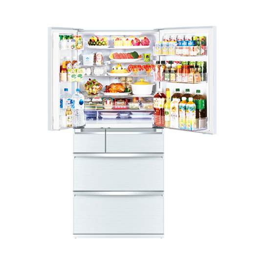 MITSUBISHI MR-WX70G-W-P 689L 6 DOOR FRIDGE GLASS WHITE 3 TICKS