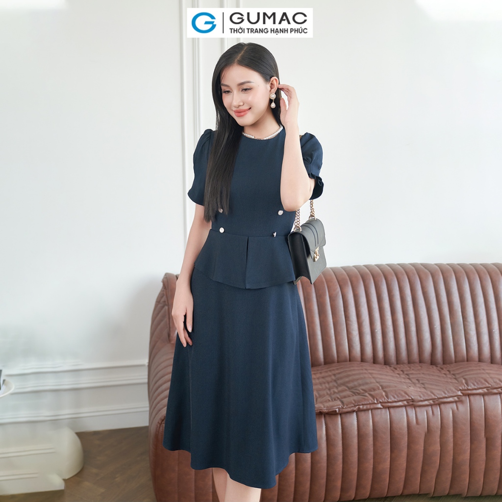 [4.4 - 6.4 |Voucher 10-12%] Đầm peplum phối nút thời trang GUMAC LDE0404 - DE04025