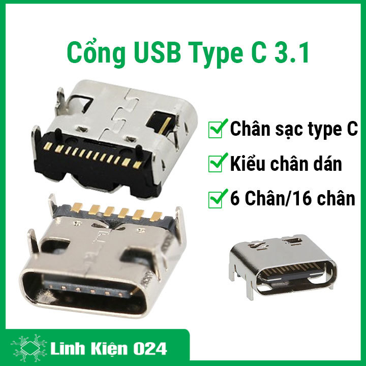 Cổng USB Type C 3.1 6 chân / 16 chân thay chân bo mạch điện tử
