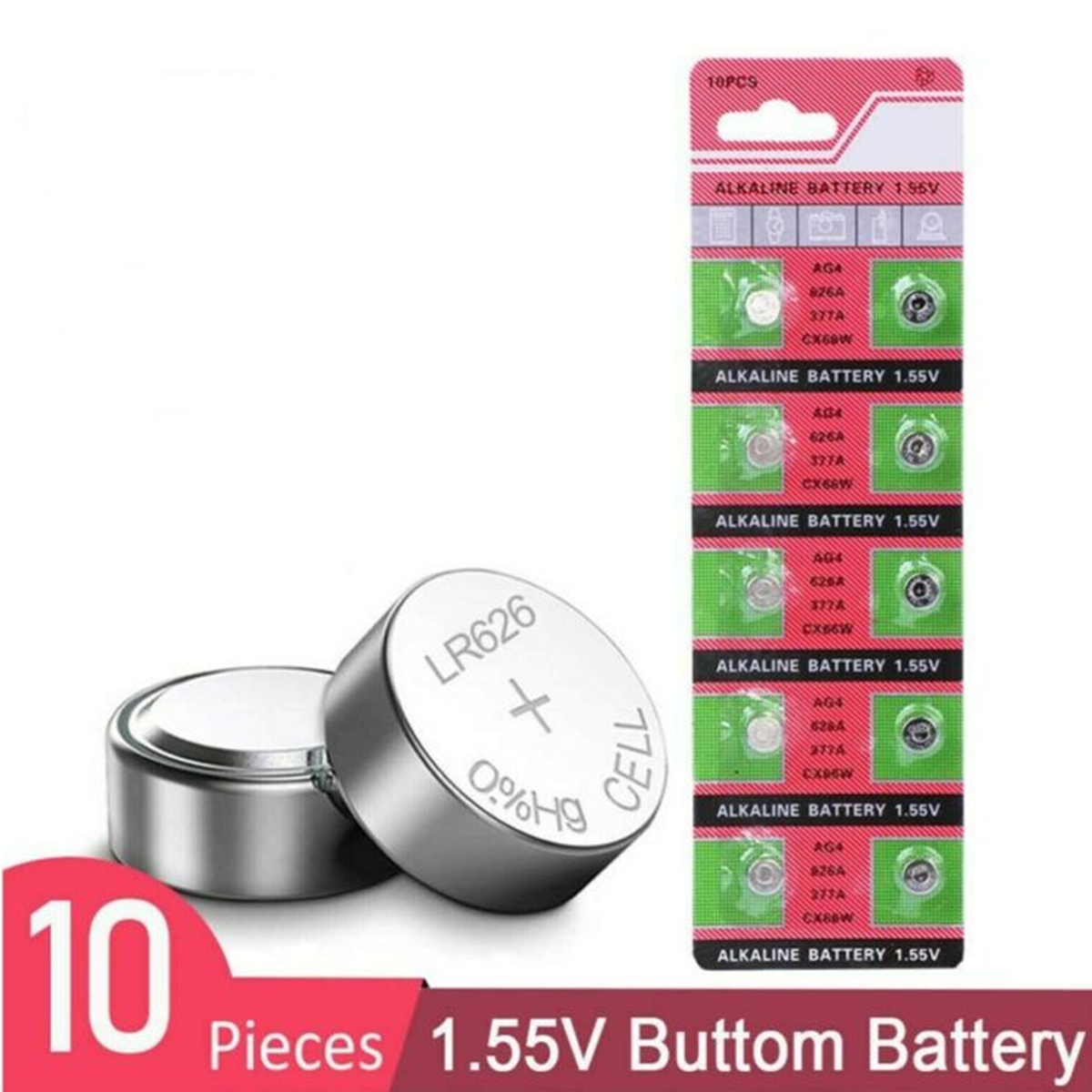 Alkaline Button Cell Battery AG4/LR626W > 10 Piece (Best for Watch)
